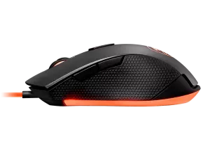 Souris de jeu Cougar Gaming Minos X2 avec capteur optique précis, six boutons programmables et rétroéclairage LED personnalisable.