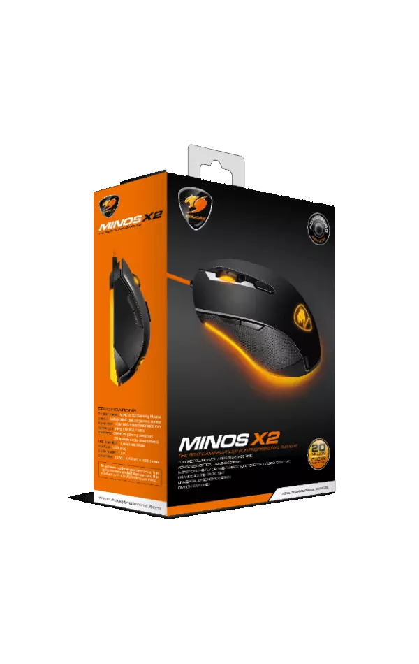 Souris de jeu Minos X2 avec capteur optique précis, six boutons programmables et rétroéclairage LED personnalisable.